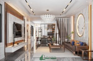 Thiết kế nội thất phòng khách liền bếp